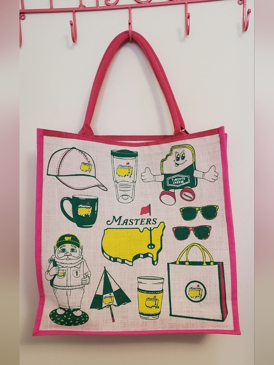 Masters Handbags - 2026 Masters Pink-Trim Jute Tote Bag NWT